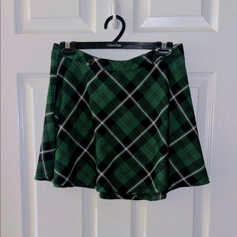 Royal Bones Green Plaid Suspenders A-Line/Skater Skirt